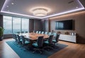 Modern executive room for high-level meetings and conferences, stylish desk and office chairs, Conference room