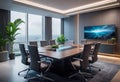 Modern executive room for high-level meetings and conferences, stylish desk and office chairs, Conference room