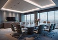 Modern executive room for high-level meetings and conferences, stylish desk and office chairs, Conference room