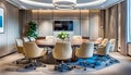 Modern executive room for high-level meetings and conferences, stylish desk and office chairs, Conference room