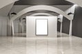 Modern exhibition hall interior with concrete wall and floor, blank mock up poster. Gallery concept. Royalty Free Stock Photo