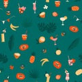 Modern exotic tropical hawaiian fruits and plants seamless pattern in vector Royalty Free Stock Photo