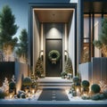 Modern Expensive Home Front Entrance Door Decorations Christmas Holiday Celebrating Season Wreath AI Generated