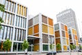 Modern exterior of a colorful office building in Riga, Latvia