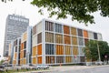 Modern exterior of a colorful office building in Riga, Latvia