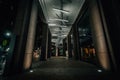 Modern exterior corridor at night, in the Financial District, Manhattan, New York City