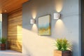 modern exterior recessed downlights on concrete wall Royalty Free Stock Photo