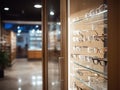 Modern Eyeglass Shop Interior with Displayed Frames Royalty Free Stock Photo