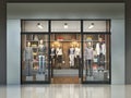 Modern facade of clothes store with empty signboard.