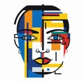 Modern Face Image Abstract Illustration In De Stijl Style