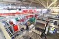 modern factory in the food industry - beer brewery - conveyor belt with beer bottles and machines for production Royalty Free Stock Photo