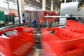 modern factory in the food industry - beer brewery - conveyor belt with beer bottles and machines for production Royalty Free Stock Photo