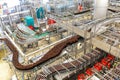 modern factory in the food industry - beer brewery - conveyor belt with beer bottles and machines for production Royalty Free Stock Photo