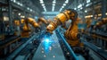 Advanced industrial automation with robotics conducting precision welding in a manufacturing facility. Generative AI