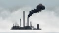 A modern factory with tall chimneys that emit smoke. Air pollution. Generation AI