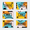 Modern Fall cards templates set with black messages and symbols