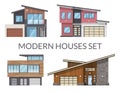 Modern family houses set, real estate signs in flat style. Royalty Free Stock Photo