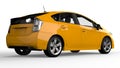 Modern family hybrid car yellow on a white background with a shadow on the ground. 3d rendering. Royalty Free Stock Photo