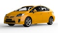 Modern family hybrid car yellow on a white background with a shadow on the ground. 3d rendering. Royalty Free Stock Photo