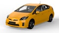 Modern family hybrid car yellow on a white background with a shadow on the ground. 3d rendering. Royalty Free Stock Photo