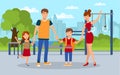 Modern Family, Kids with Parents Flat Illustration