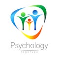 Modern Family logo of Psychology. People in a circle. Creative style. Logotype in vector. Design concept. Brand company