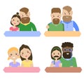 Modern family types. Heterosexual and homosexual couples. Lesbian, gay and straight females and males Royalty Free Stock Photo