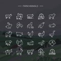 Modern farm animals symbols linear icons set of 25 icons drawn in vector and isolated on background Royalty Free Stock Photo