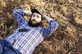 Modern farmer on a break. Royalty Free Stock Photo