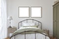 Modern farmhouse bedroom. 3d render Royalty Free Stock Photo