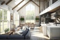 modern farmhouse with skylights and natural light for an airy, open feel