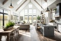 modern farmhouse with skylights and natural light for an airy, open feel