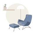 Modern fashion armchair with floor lamp and houseplant shelf,Scandinavian style interior vector