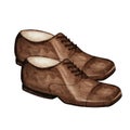 Modern fashion gentlemen s shoes. Luxury man brown leather shoe collection. Isolated with inscription, hand painted