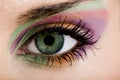 Modern fashion green violet makeup of a female eye - macro shot Royalty Free Stock Photo