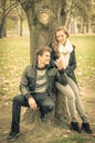 Modern fashion hipster couple of young lovers in the park Royalty Free Stock Photo