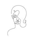 Modern fashion linear female face profile. Beautiful women in minimal line style for logo, emblem template. Vector