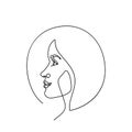 Modern fashion linear female face profile in circle shape. Beautiful women in minimal line style for logo, emblem