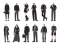 Modern fashion person wear black clothes. Stylish casual dark outfit, young adults and seniors, business people and