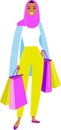 Illustration Arab Woman in Hijab with Shopping Bags