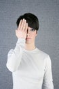 Modern fashion woman portrait hand hide eye