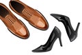 Modern fashionable classic shoes, men and women shoes top view