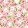 Modern fashionable hand drawn vector seamless floral ditsy pattern. Modern elegant repeating design flowers and leaves Royalty Free Stock Photo