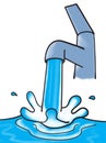 Modern Faucet Tap Water Running Cartoon Illustration