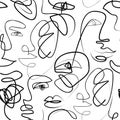 Modern female face, eyes, lips in one line drawing on doodle background Royalty Free Stock Photo