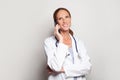 Modern female portrait of happy successful attractive mature adult woman doctor medical practitioner worker Royalty Free Stock Photo