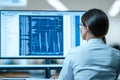 Modern Female Professional Analyzing Data Visualizations on a Computer for Research Insights. Royalty Free Stock Photo