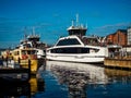 modern ferry arrive to a city quayside. Oslo urban dock, Norway