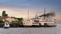 Modern ferry boat departing Kinaliada Island Terminal in Marmara sea at dawn, near Istanbul, Turkey