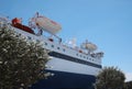 Modern ferry with lifeboats on sunny day, low angle view Royalty Free Stock Photo